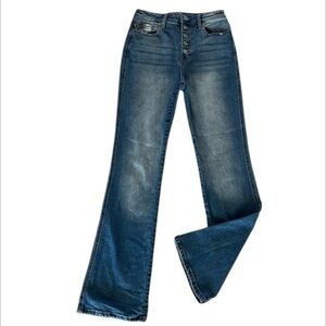 Cello size 5 high rise flare jeans exposed button fly